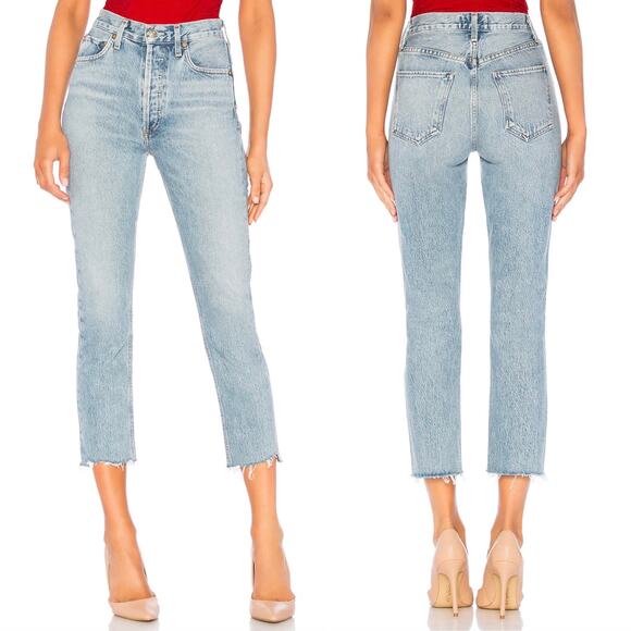 AGOLDE Riley High Rise Straight Crop Jeans Women’s 24 Zephyr Wash - Picture 1 of 6